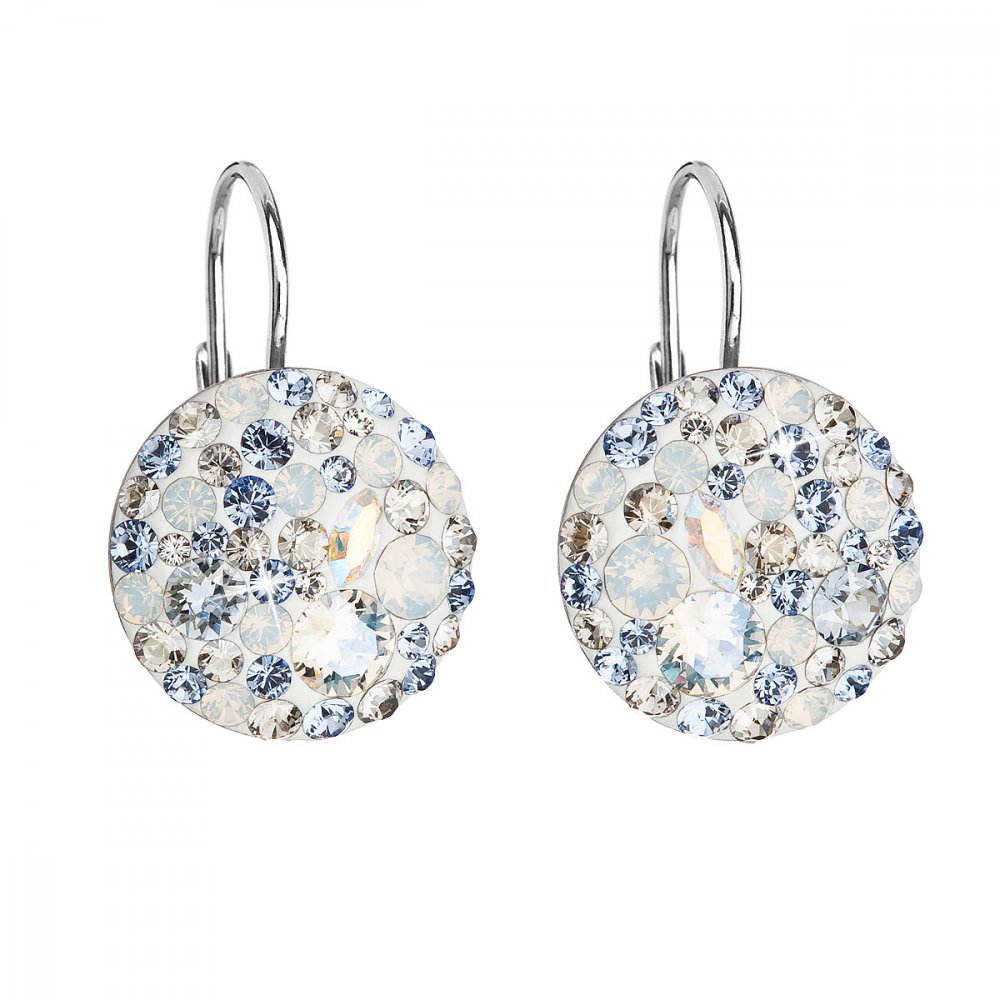 Stříbrné náušnice visací s krystaly Swarovski modré kulaté 31176.3 Light Sapphire