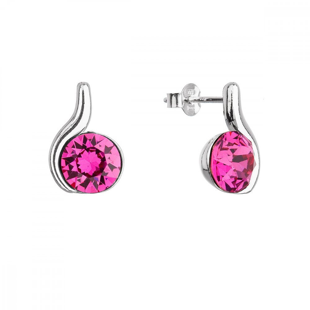 Stříbrné náušnice pecky se Swarovski krystaly růžové 31313.3 Fuchsia