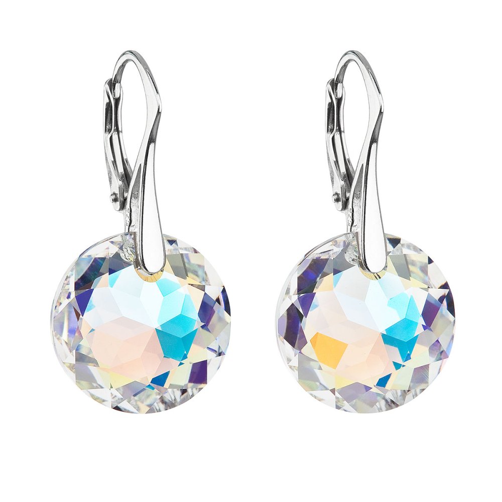 Levně Stříbrné náušnice visací s krystaly Swarovski ab efekt kulaté 31296.2 AB