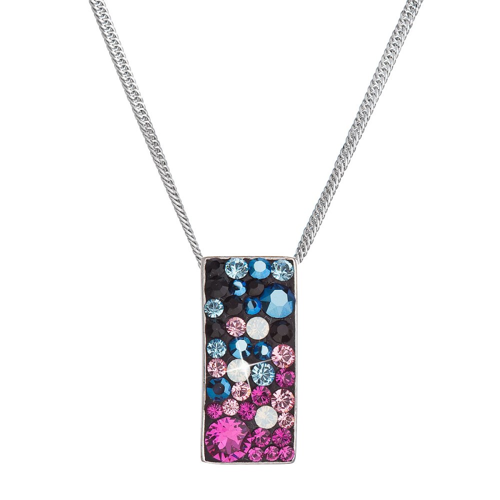 Levně Stříbrný náhrdelník se Swarovski krystaly růžovo modrý obdélník 32074.4 Galaxy