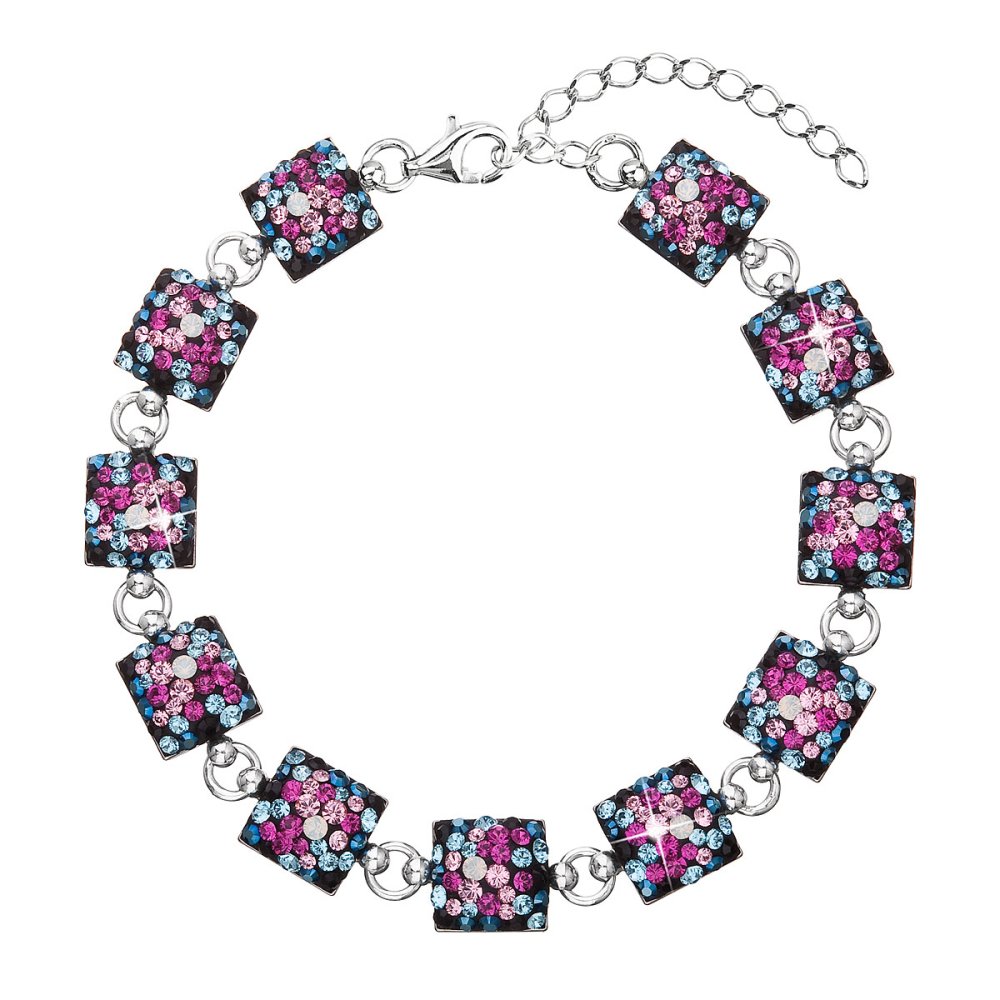 Levně Stříbrný náramek se Swarovski krystaly mix barev 33047.4 Galaxy