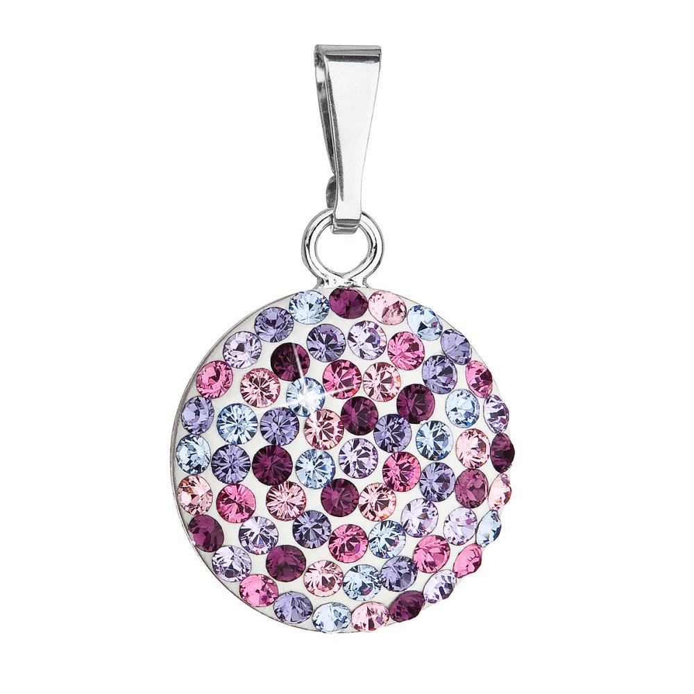 Stříbrný přívěsek s krystaly Swarovski mix fialové kulatý 34225.3 Mix