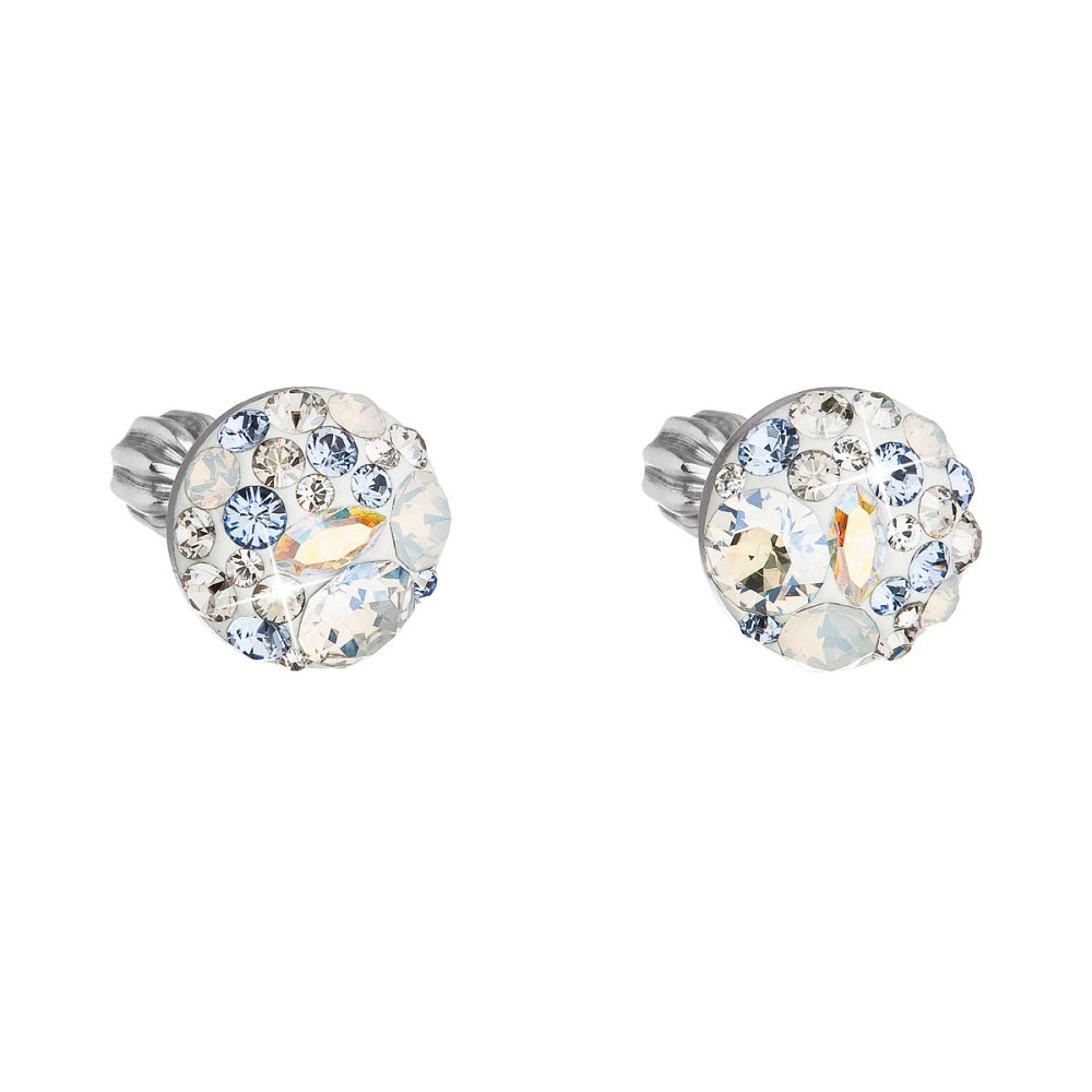 Levně Stříbrné náušnice pecka s krystaly Swarovski modré kulaté 31336.3 Light Sapphire