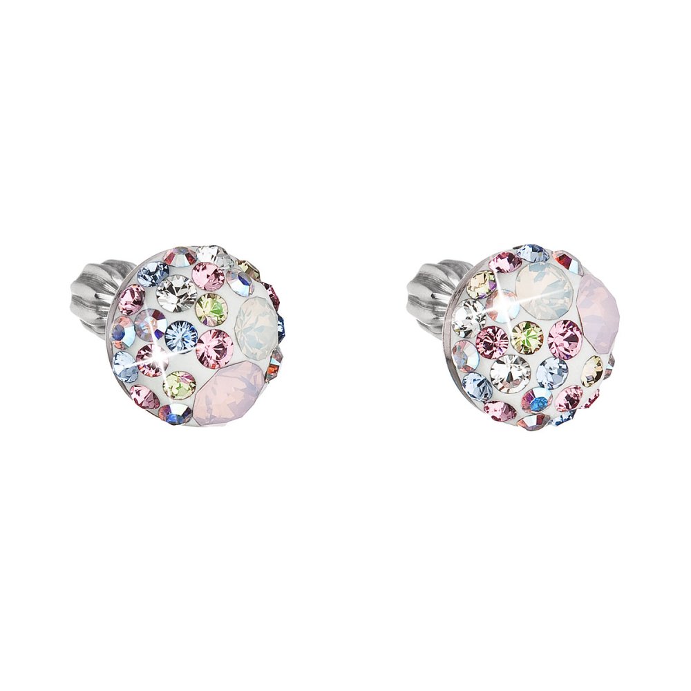 Levně Stříbrné náušnice pecka s krystaly Swarovski růžové kulaté 31336.3 Magic Rose