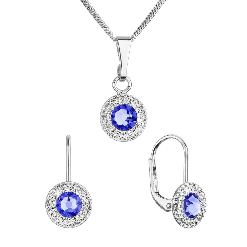 Levně Sada šperků s krystaly Swarovski náušnice a přívěsek modré kulaté 39109.3 Sapphire