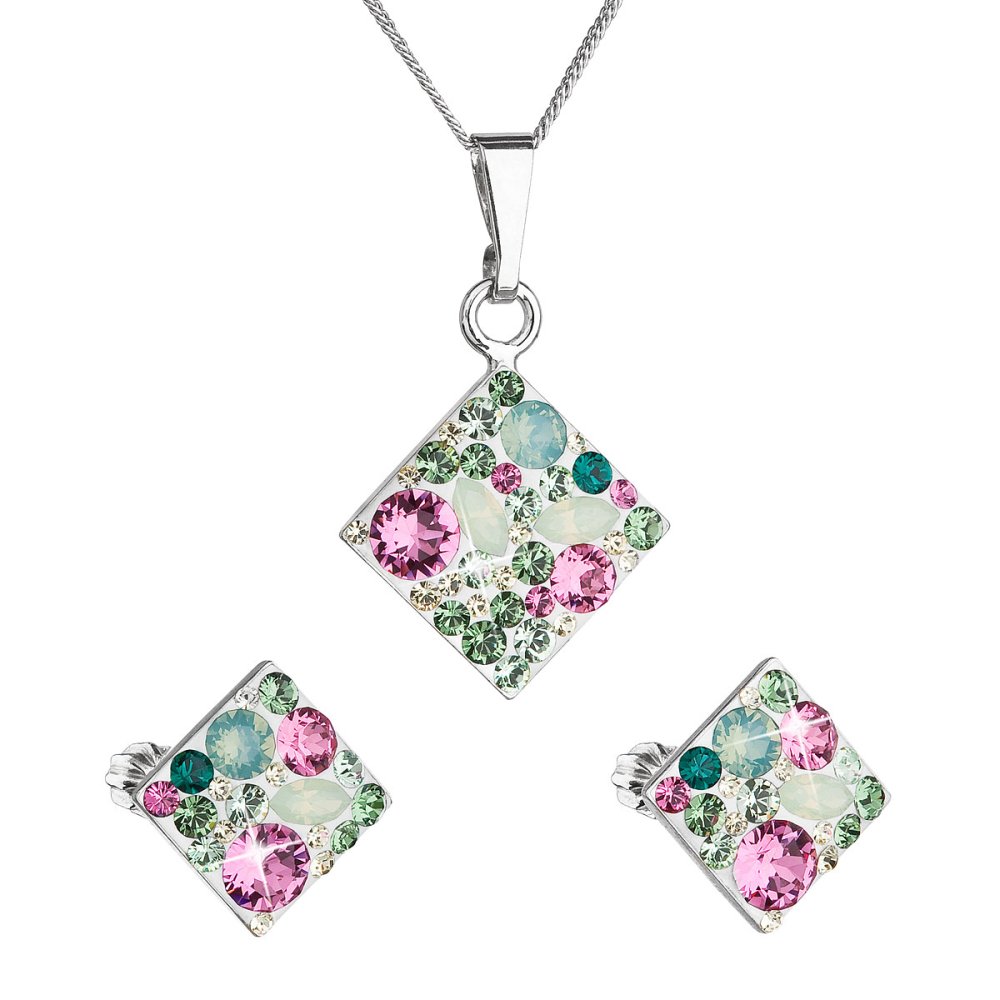 Levně Sada šperků s krystaly Swarovski náušnice, řetízek a přívěsek zelený kosočtverec 39126.3 Chrysolite