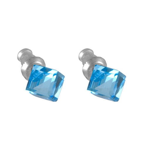 Náušnice se Swarovski Elements kostka Aqua 6 mm