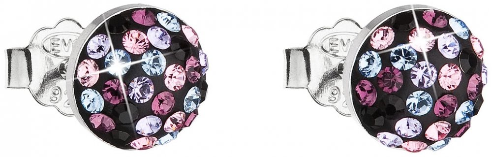 Stříbrné náušnice pecka s krystaly Swarovski fialové kulaté 31136.3 Magic Violet