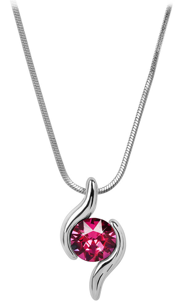 Náhrdelník se Swarovski Elements tmavě růžová vlnka Fuchsia