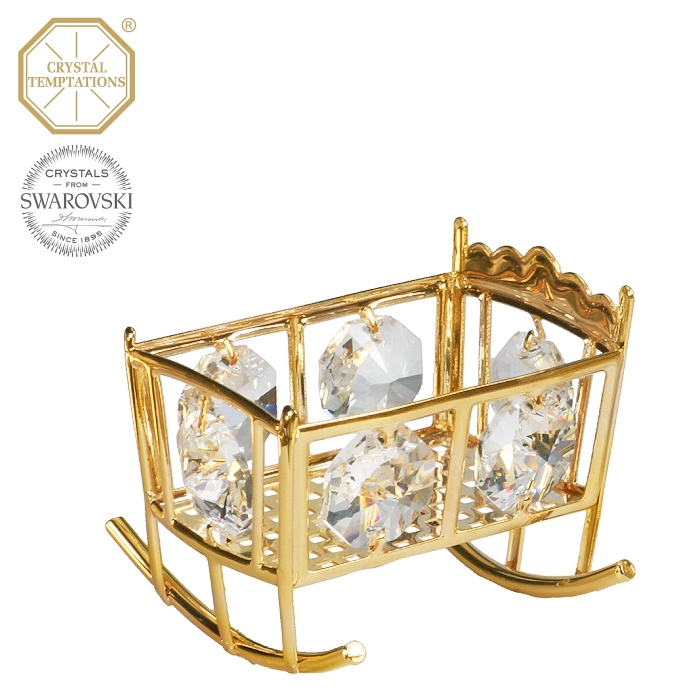 Levně Kovová pozlacená figurka Kolébka s bílými krystaly Swarovski Elements