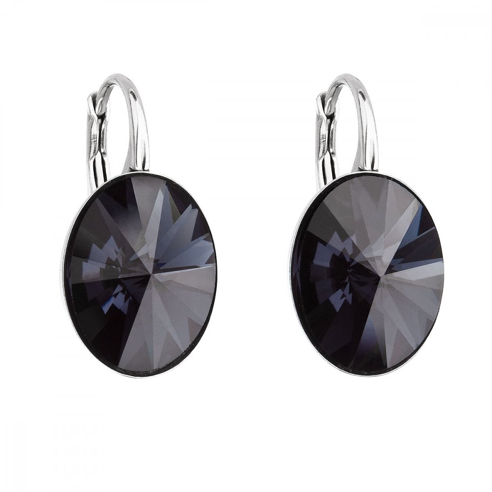 Stříbrné náušnice visací s krystaly Swarovski černý ovál 31275.3 Graphite