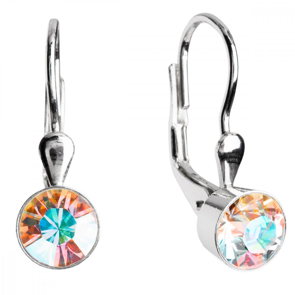 Stříbrné náušnice visací s krystaly ab efekt kulaté 31112.2 AB