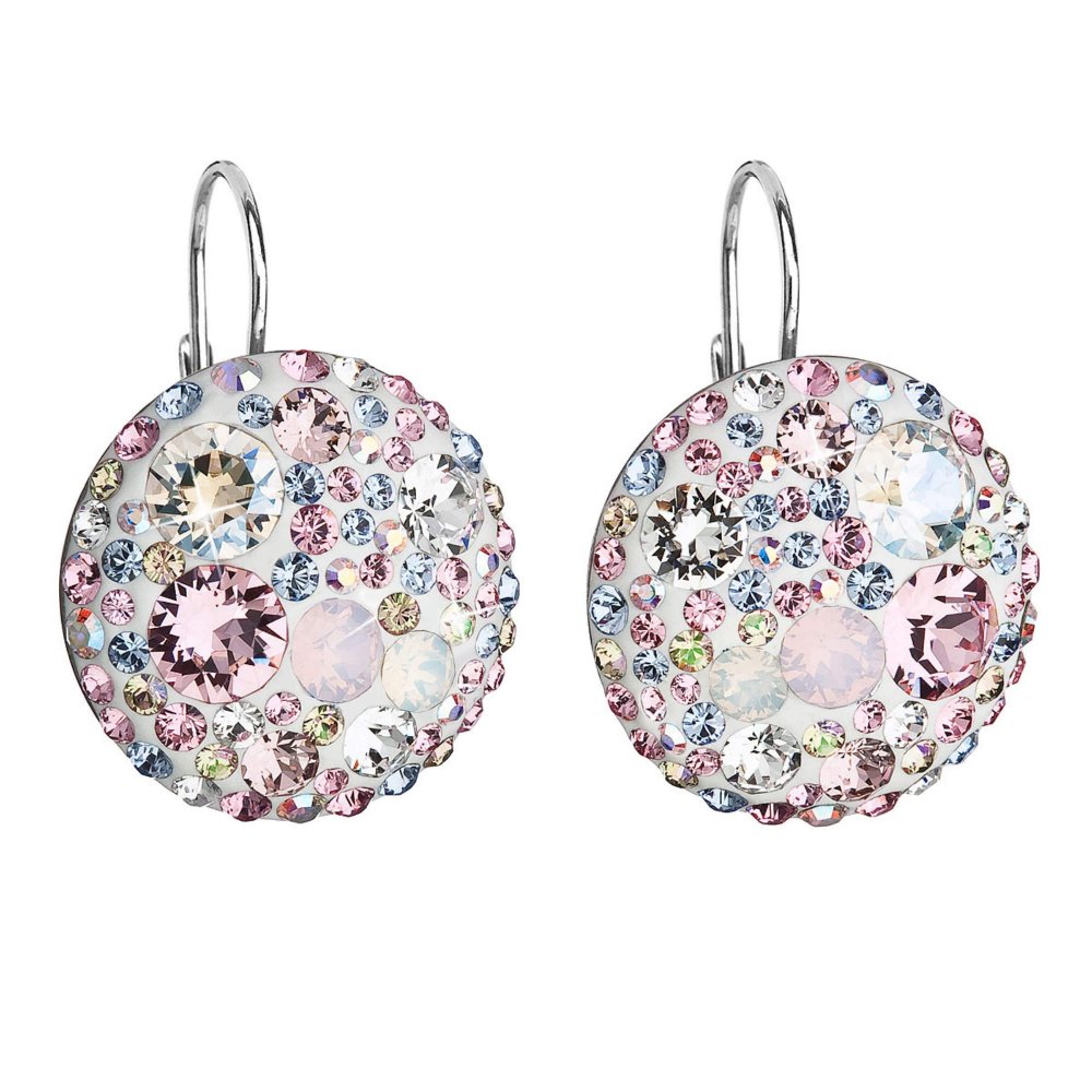 Stříbrné náušnice visací s krystaly Swarovski růžové kulaté 31161.3 Magic Rose