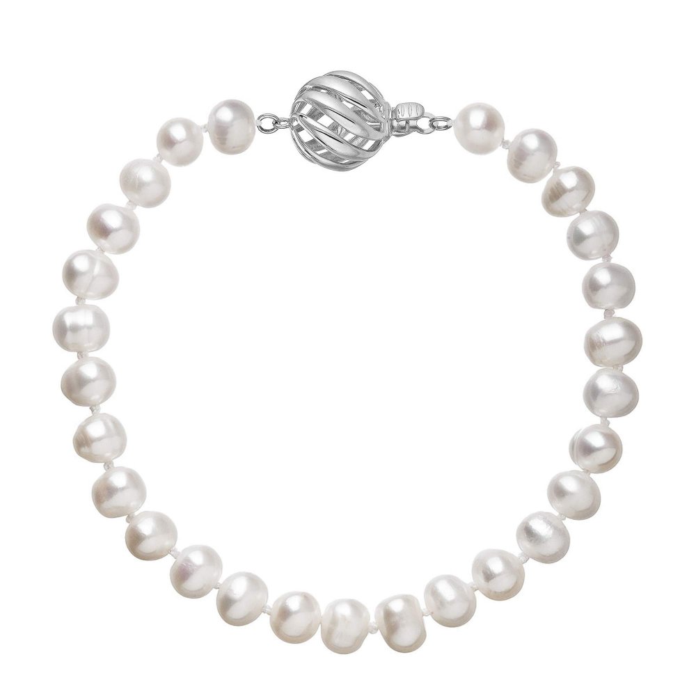 Perlový náramek z říčních perel se zapínáním z bílého 14 karátového zlata 823001.1/9264B bílý,Perlový náramek z říčních perel se zapínáním z bílého 14