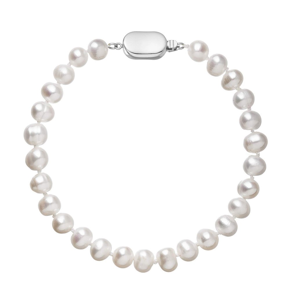 Perlový náramek z říčních perel se zapínáním z bílého 14 karátového zlata 823001.1/9269B bílý,Perlový náramek z říčních perel se zapínáním z bílého 14