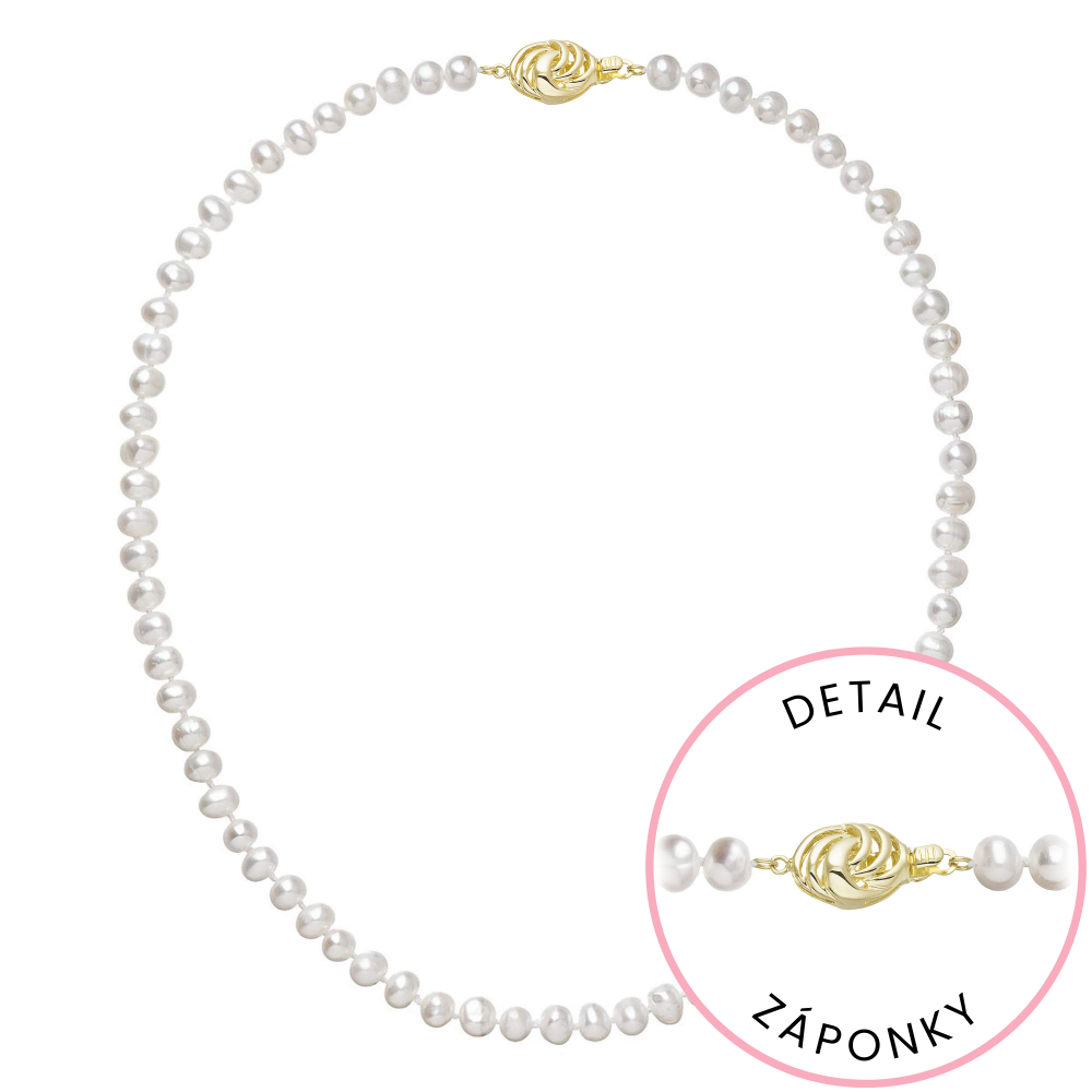 Perlový náhrdelník z říčních perel se zapínáním ze 14 karátového zlata 922001.1/9265A bílý,Perlový náhrdelník z říčních perel se zapínáním ze 14 karát