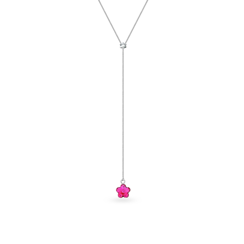 Náhrdelník se Swarovski Elements květinka Krystal + Fuchsia