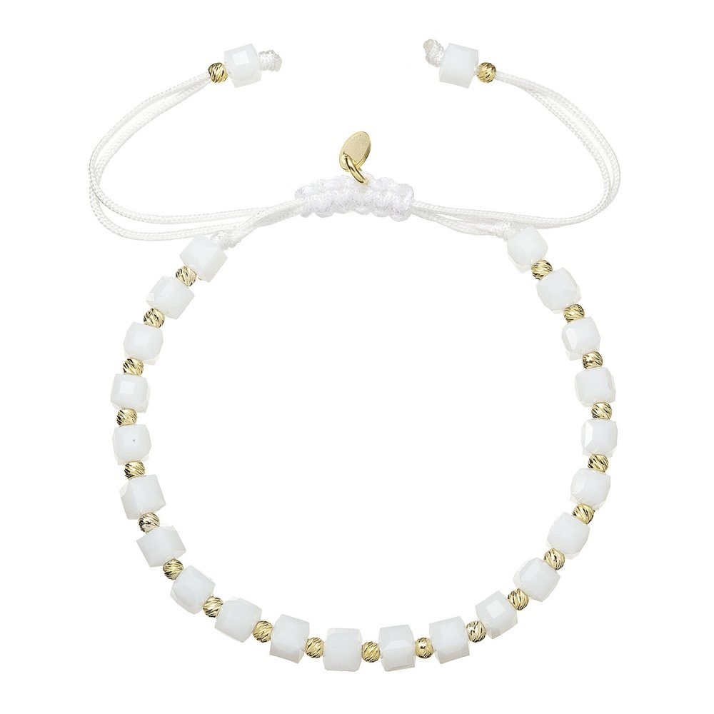 Stříbrný pozlacený náramek s bílými skleněnými korálky 13075.3 AU