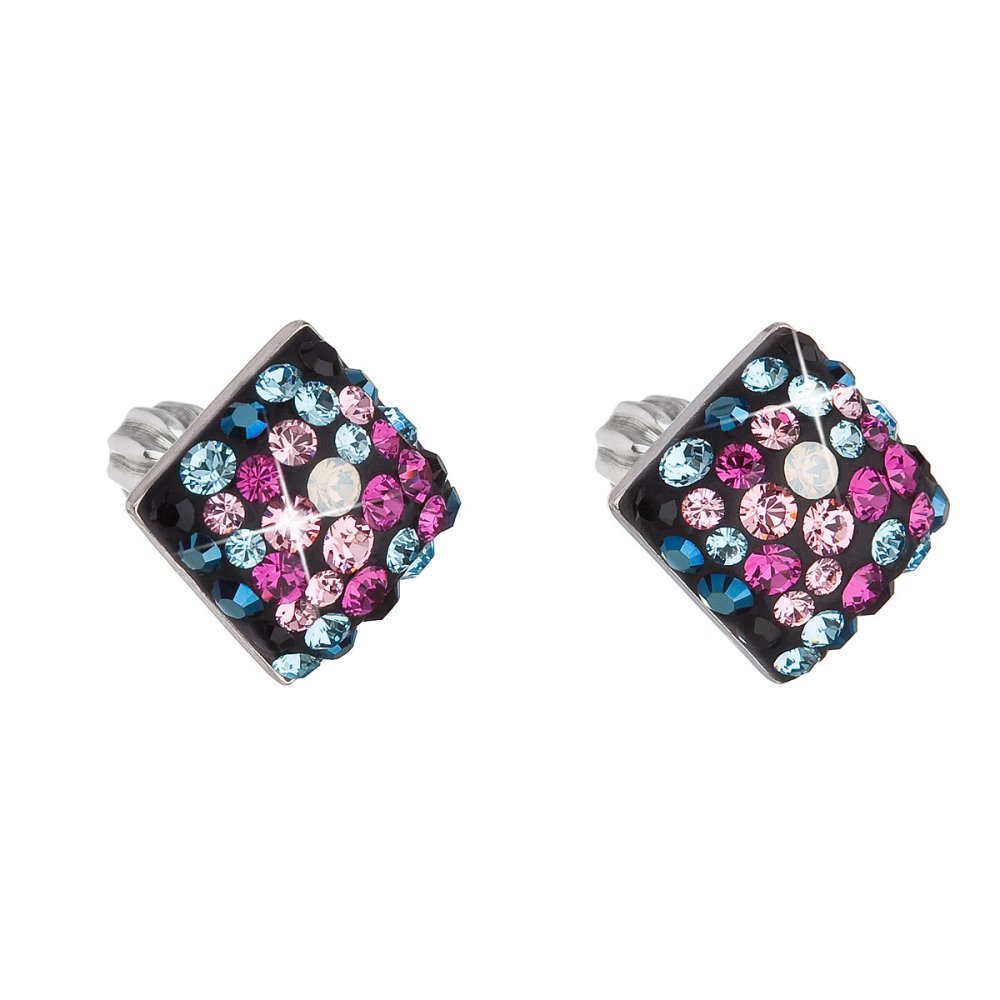 Stříbrné náušnice pecka s krystaly Swarovski mix barev kosočtverec 31169.4 Galaxy