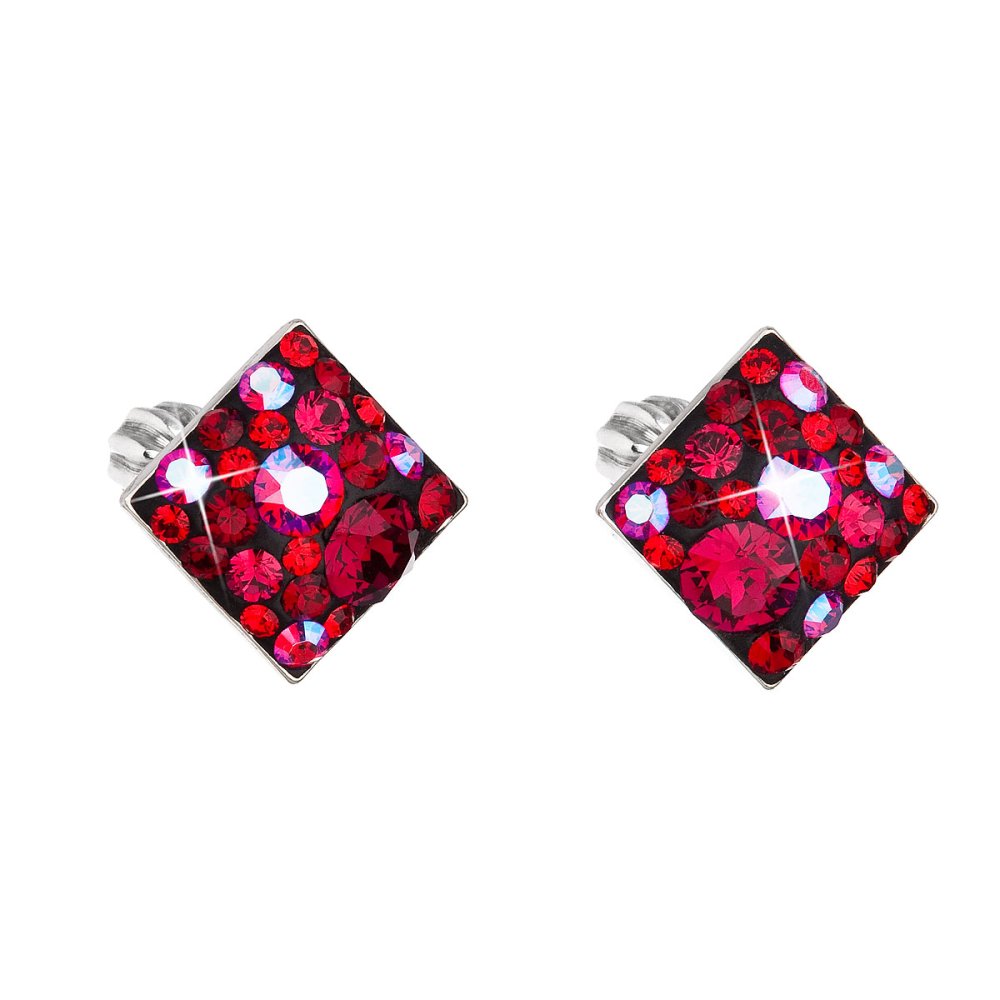 Stříbrné náušnice pecka s krystaly Swarovski červený kosočtverec 31169.3 Cherry