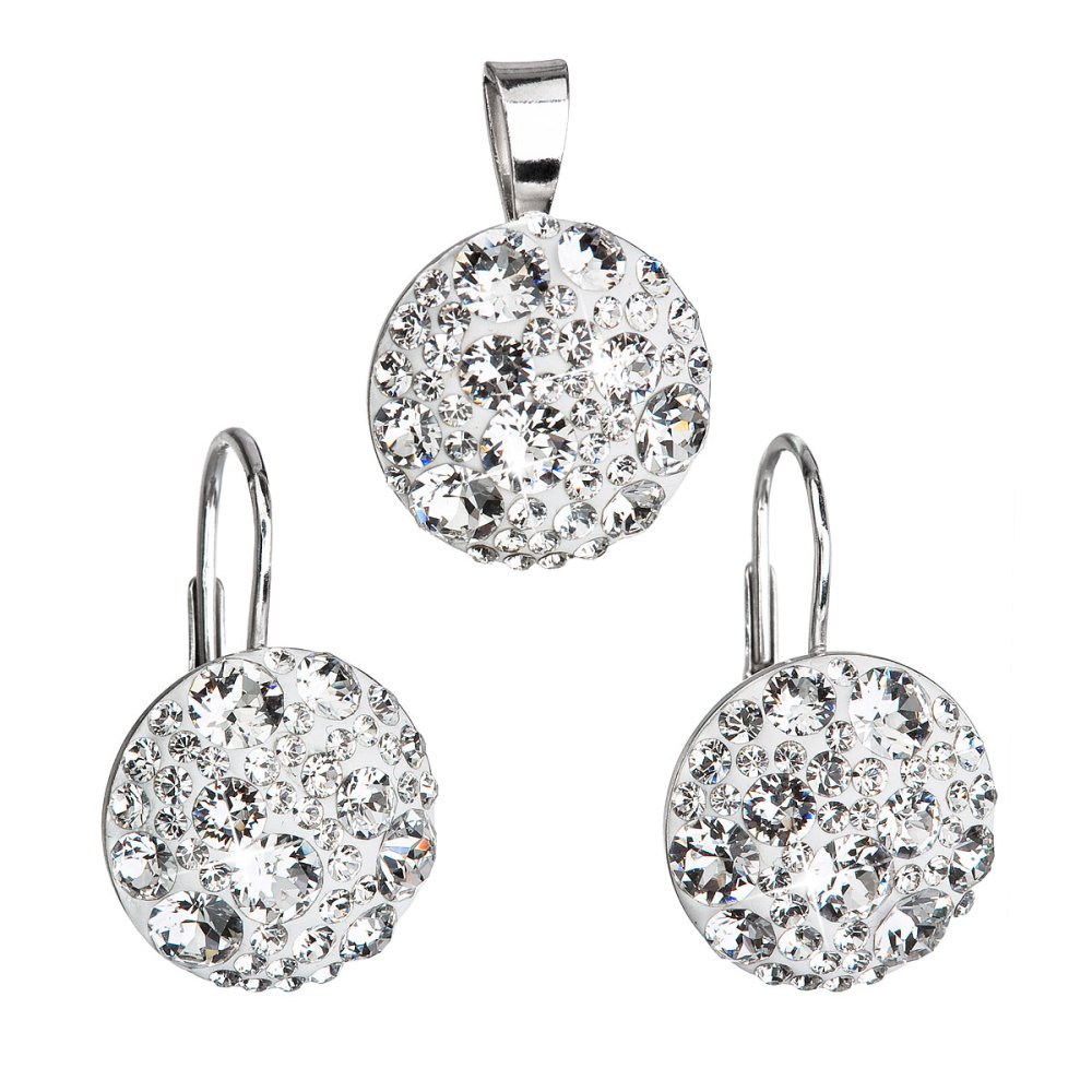 Levně Sada šperků s krystaly Swarovski náušnice a přívěsek bílé kulaté 39117.1 Krystal