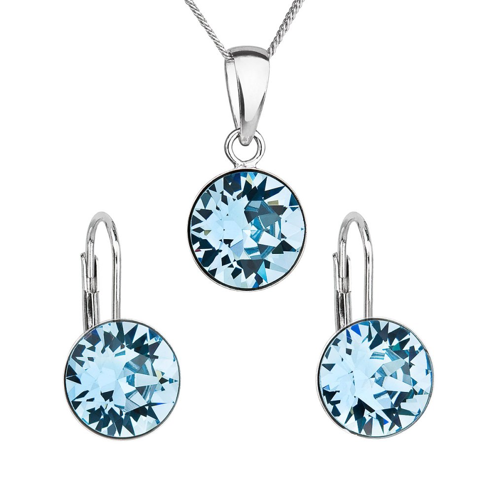 Levně Sada šperků s krystaly Swarovski náušnice, řetízek a přívěsek modré kulaté 39140.3 Aqua