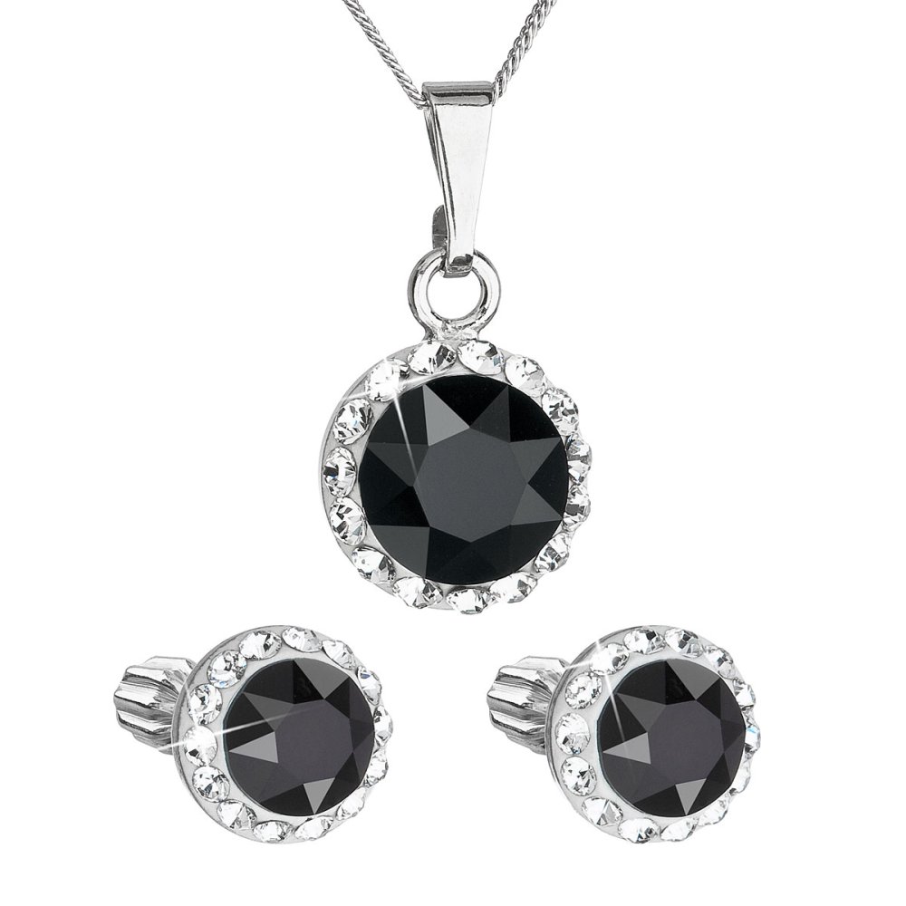 Levně Sada šperků s krystaly Swarovski náušnice a přívěsek černé kulaté 39352.3 Jet