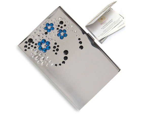 Levně Vizitkář se Swarovski Elements květina Capri Blue
