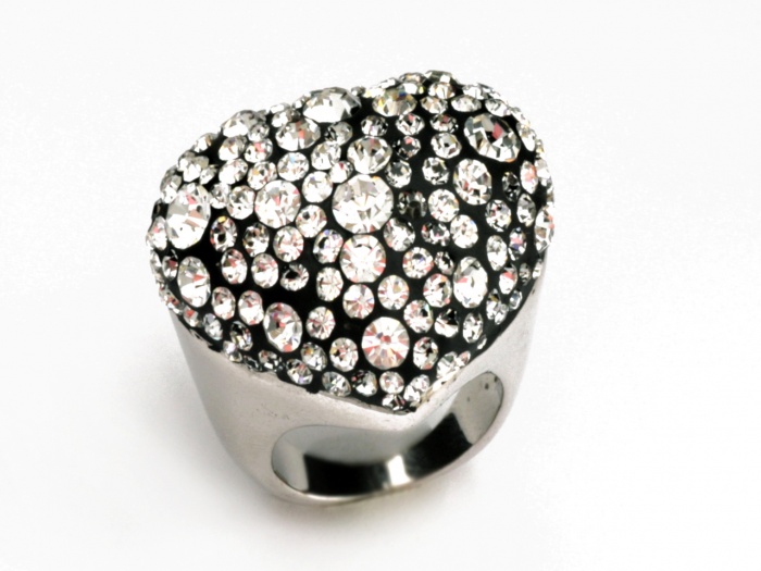 Prsten se Swarovski Elements srdce velké Krystal 55