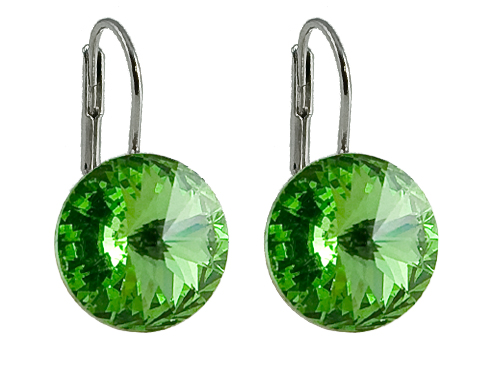 Náušnice zelené Rivoli se Swarovski Elements Peridot 14 mm
