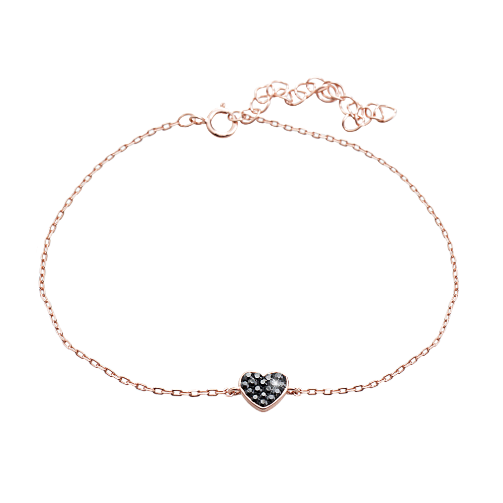 Náramek černý se Swarovski Elements Srdce Hematite