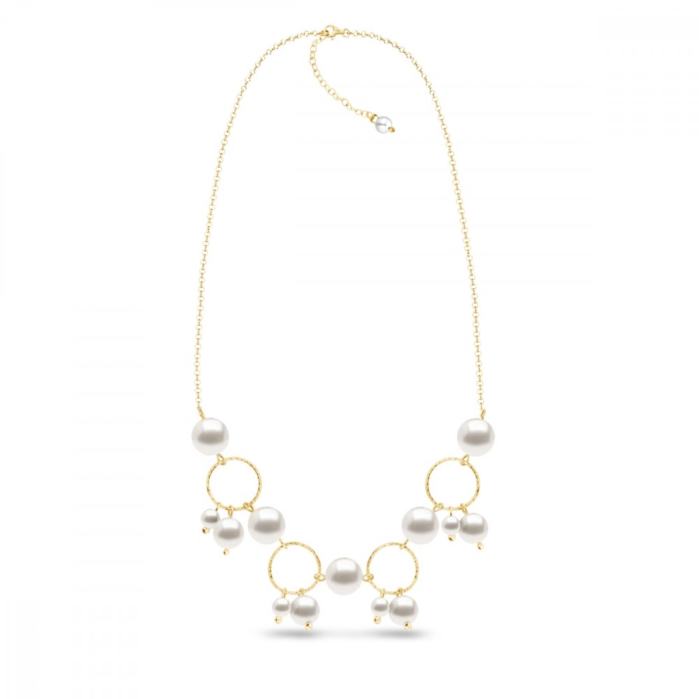 Stříbrný pozlacený náhrdelník bílý perlový Satellite NFG5810W White Pearl