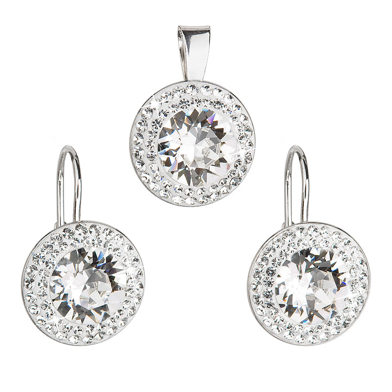 Sada šperků s krystaly Swarovski náušnice a přívěsek bílé kulaté 39107.1 Krystal