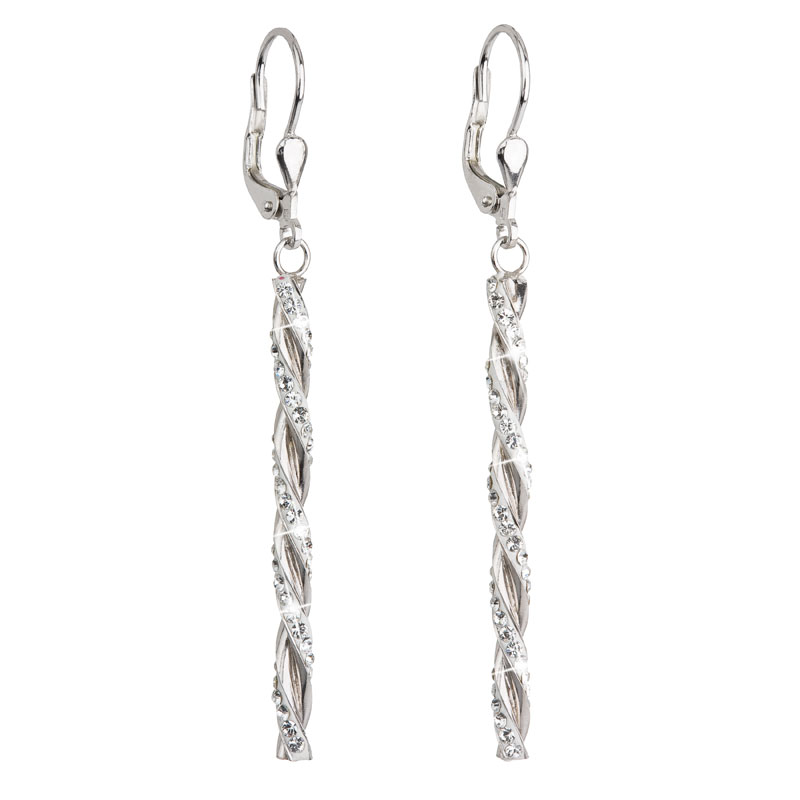 Stříbrné náušnice visací s krystaly Swarovski bílé 31128.1 Krystal