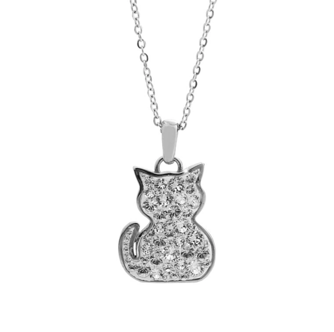 Náhrdelník z chirurgické oceli s krystaly Swarovski Elements Kočka