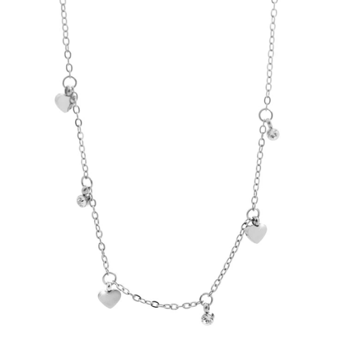 Ocelový náhrdelník s ověsy srdcí a krystalů Swarovski Elements