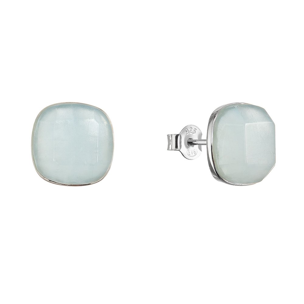 Stříbrné náušnice čtverec s pravým akvamarínem 11729.3