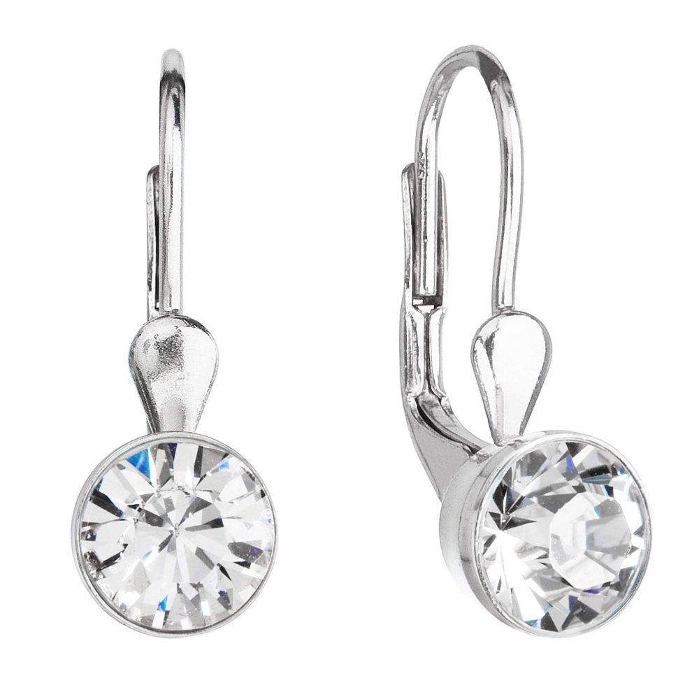 Levně Stříbrné náušnice visací s krystaly Swarovski bílé kulaté 31112.1 Krystal