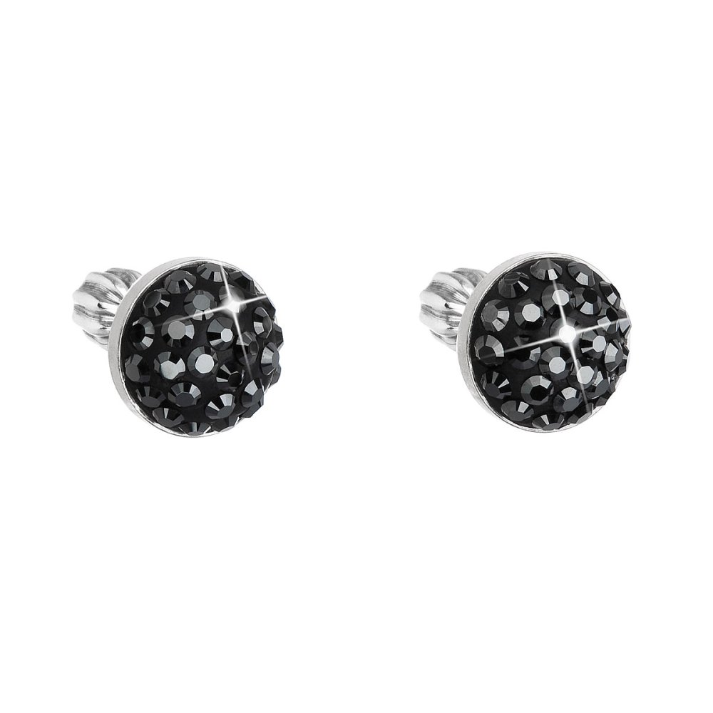 Stříbrné náušnice pecka s krystaly Swarovski černé kulaté 31336.5 Hematite
