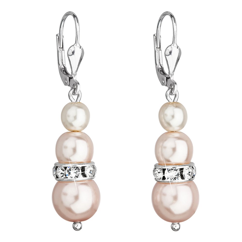 Levně Stříbrné náušnice visací s krystaly Swarovski růžové kulaté 31150.3 Rosaline