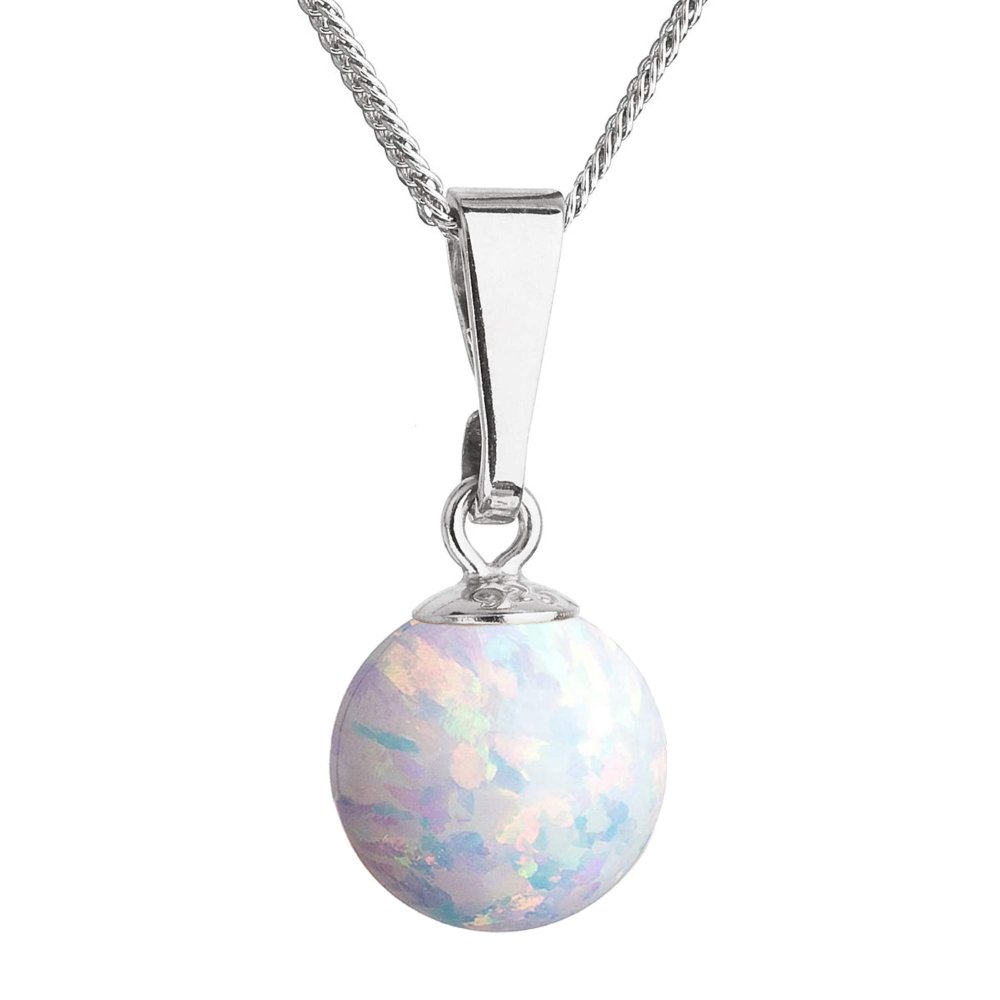 Stříbrný náhrdelník s bílým syntetickým opálem 12050.1 White