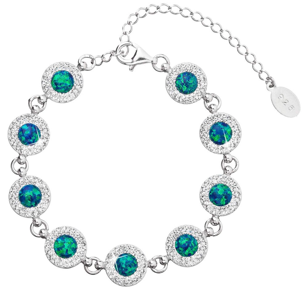 Levně Stříbrný náramek se syntetickým opálem a s křišťály Preciosa zelený 33105.1 Green s. Opal