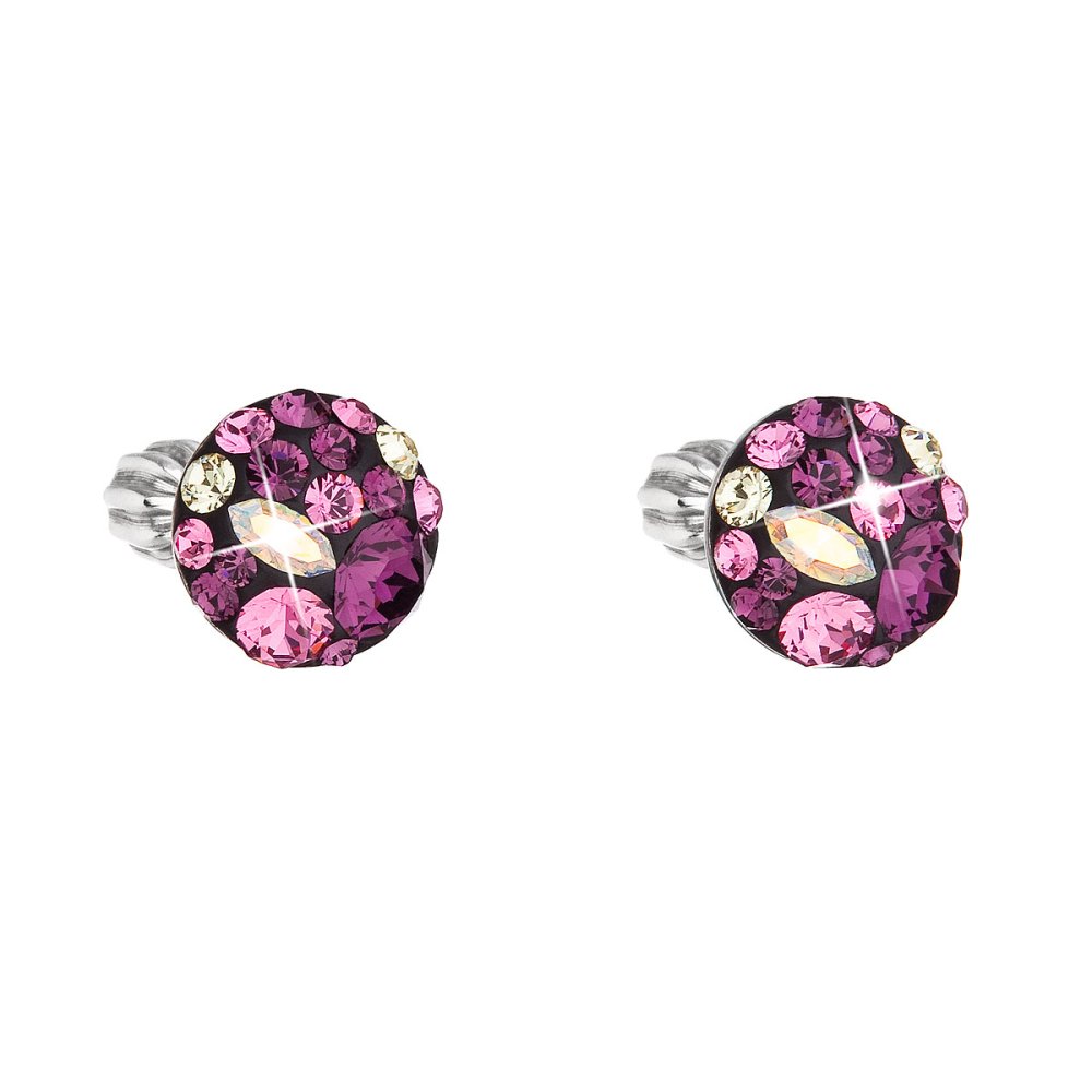 Levně Stříbrné náušnice pecka s krystaly Swarovski fialové kulaté 31336.3 Amethyst