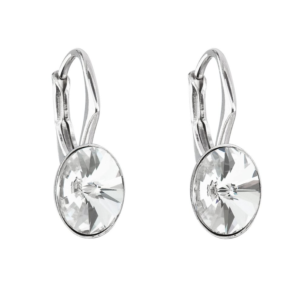 Stříbrné náušnice visací s krystaly Swarovski bílý ovál 31276.1 Krystal