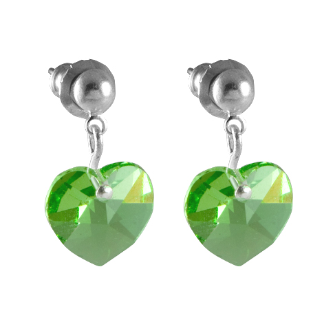Náušnice Swarovski Elements zelené srdíčko Peridot 10 mm