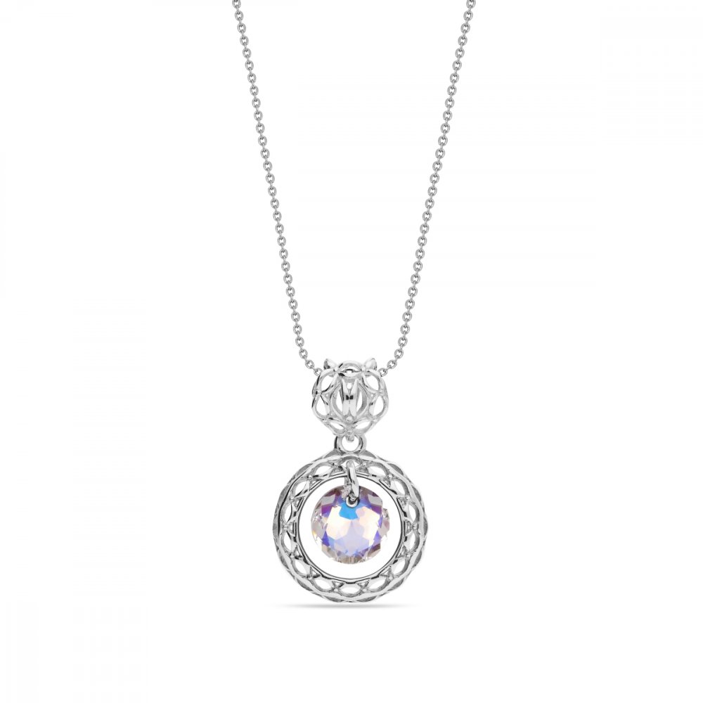 Levně Náhrdelník duhový se Swarovski Elements Circle Ajour NA64308AB