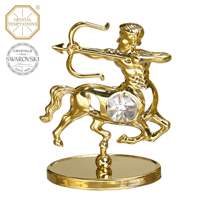 Levně Kovová pozlacená figurka Střelec s bílými krystaly Swarovski Elements
