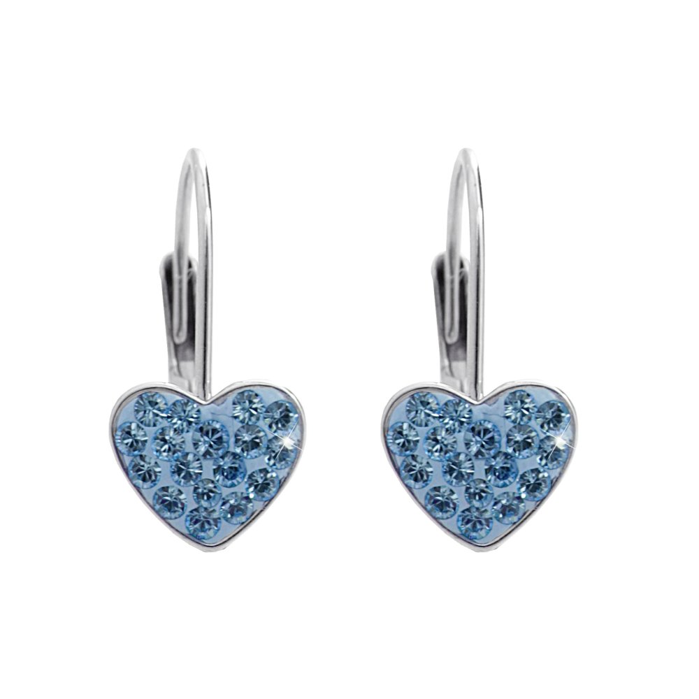 Stříbrné náušnice se Swarovski Elements srdce Aqua