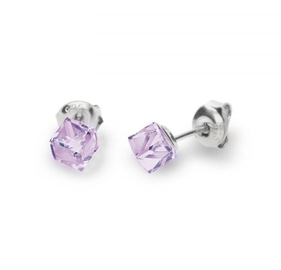 Náušnice fialové se Swarovski Elements Small Cube Studs K48414V Violet