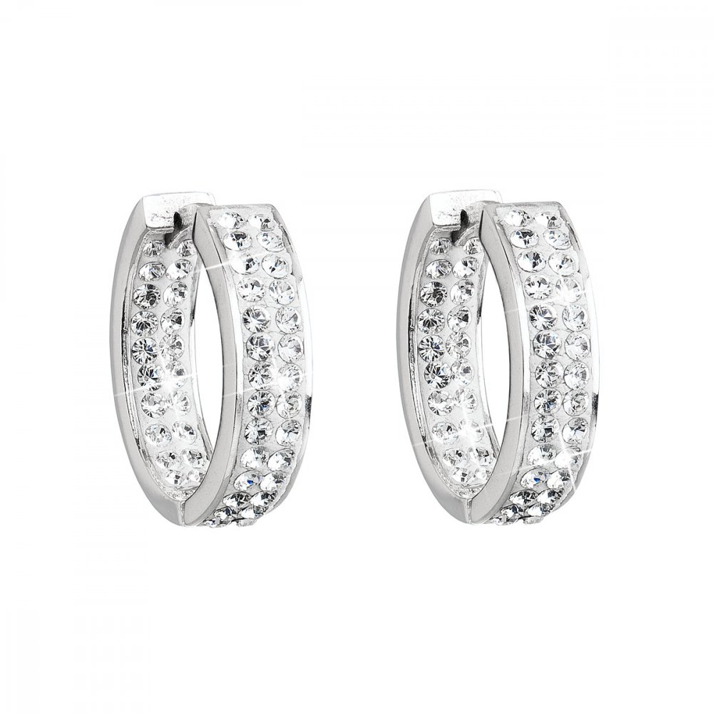 Stříbrné náušnice kruhy s krystaly Swarovski bílý kruh 31120.1 Krystal